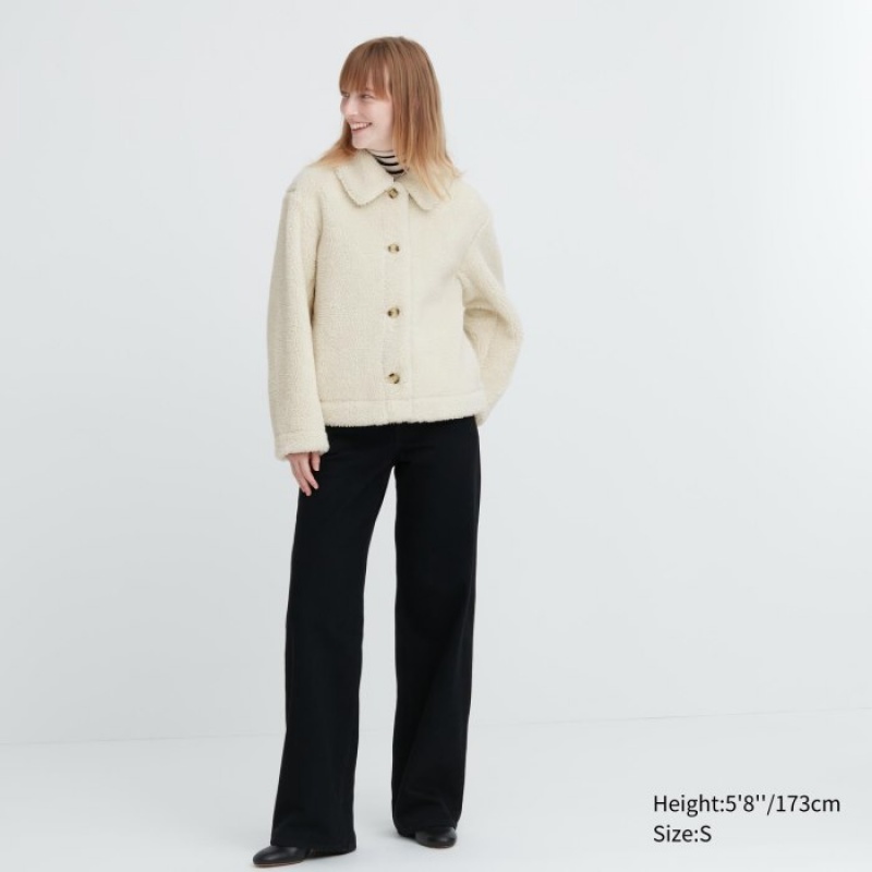 White Uniqlo Pile-Lined Fleece Women Jackets | 975029