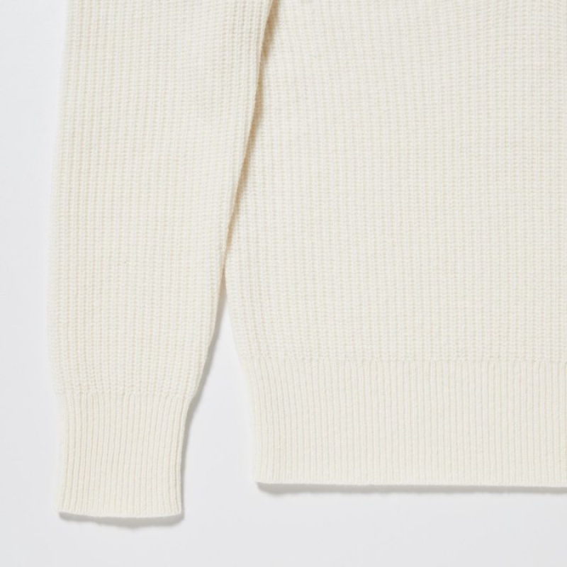 White Uniqlo Premium Lambswool Long-Sleeve Polo Women Sweaters | 8019546
