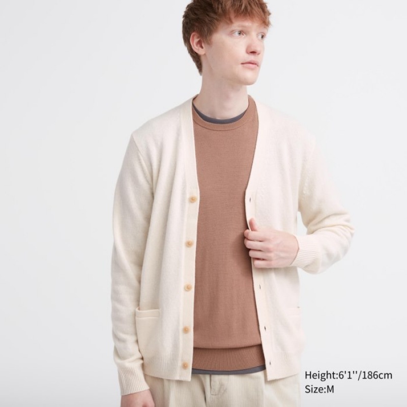 White Uniqlo Premium Lambswool V-Neck Women Cardigan | 3329265