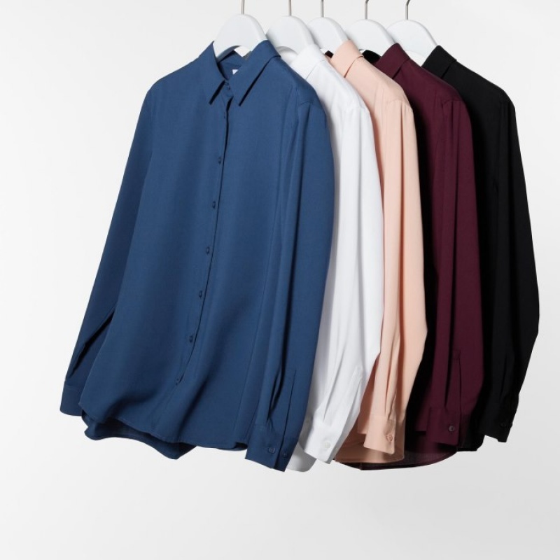 White Uniqlo Rayon Long-Sleeve Women Blouse | 5342367
