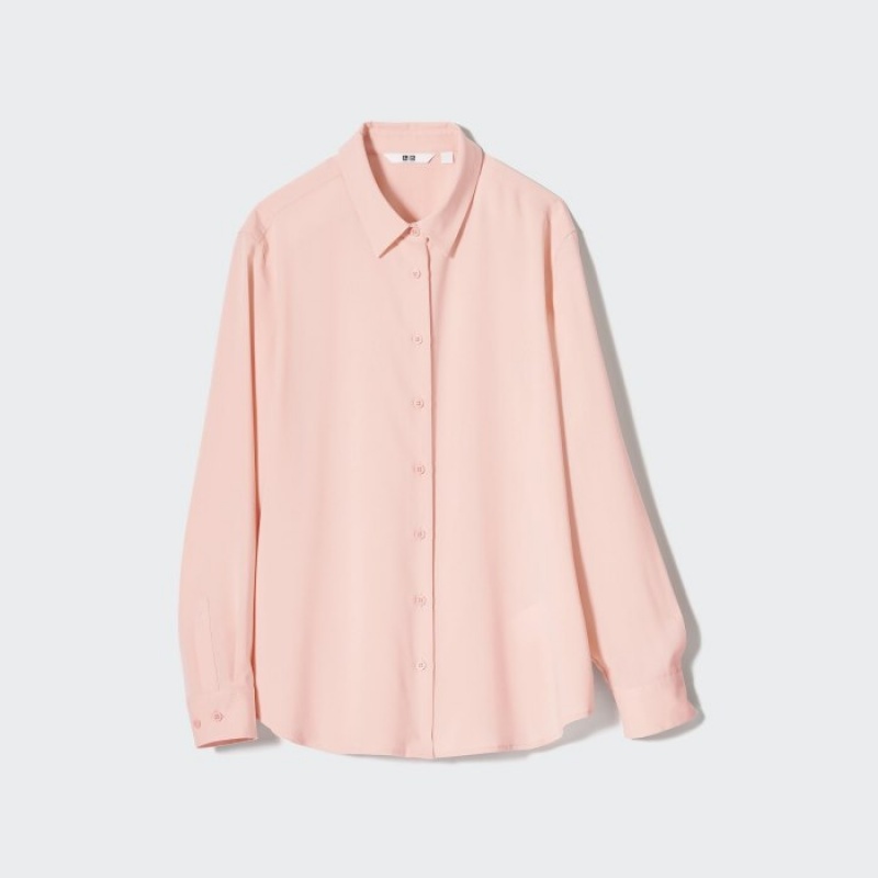White Uniqlo Rayon Long-Sleeve Women Blouse | 5342367
