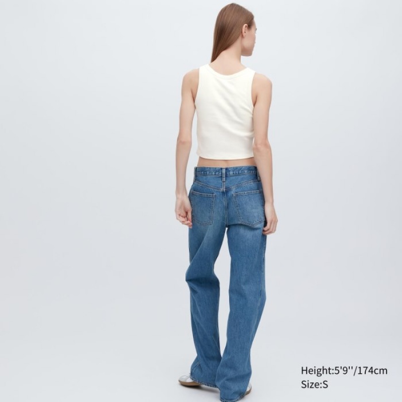 White Uniqlo Ribbed Cropped Sleeveless Women Tank Top | 769821