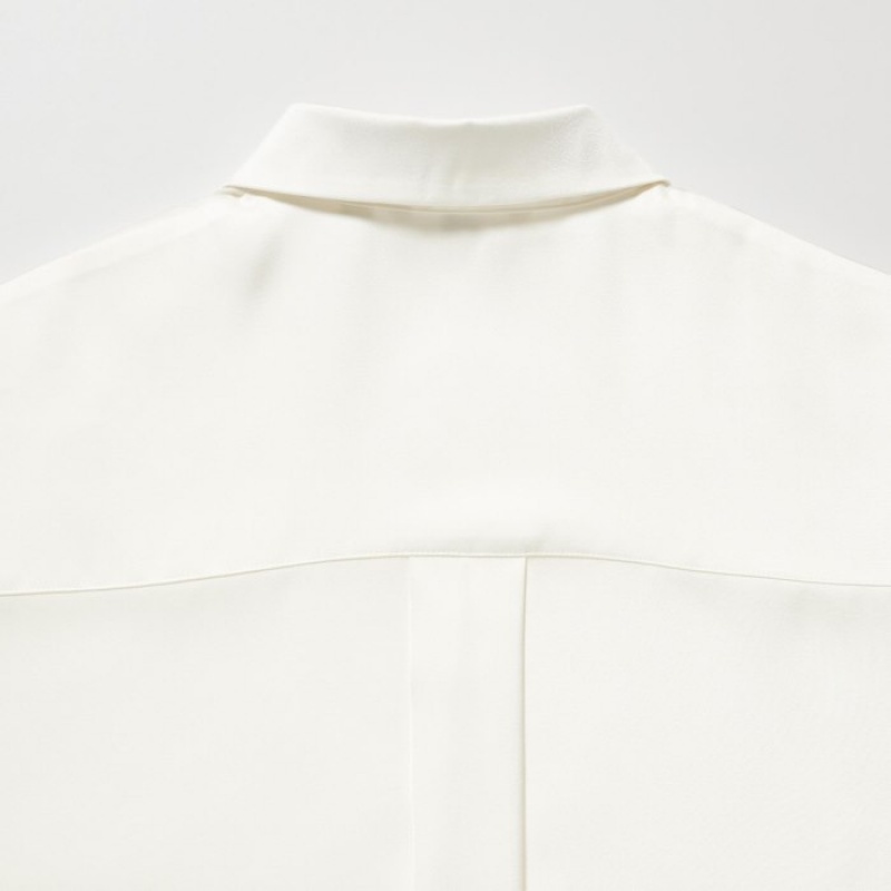 White Uniqlo Satin Long-Sleeve Women Blouse | 5444038