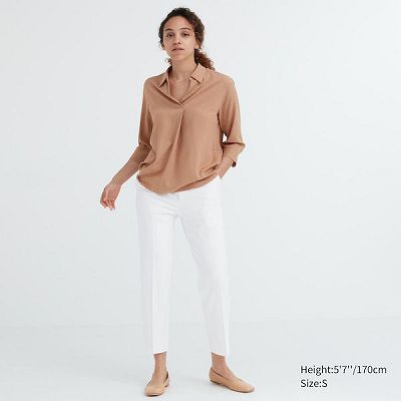 White Uniqlo Smart Ankle (2-Way Stretch) Women Pants | 5326231