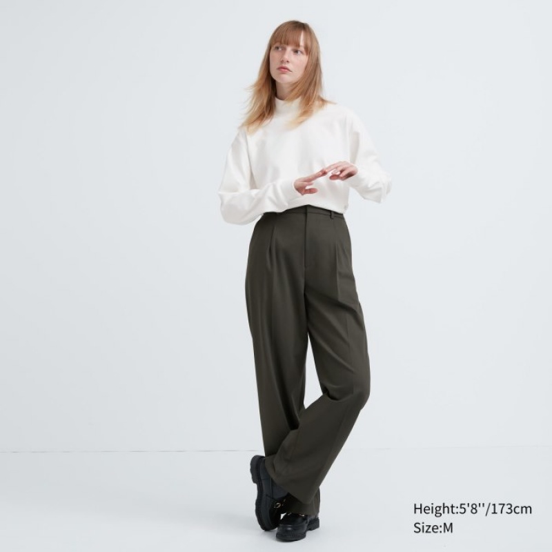White Uniqlo Smooth Fleece Mock Neck Long-Sleeve Women T Shirts | 2336839
