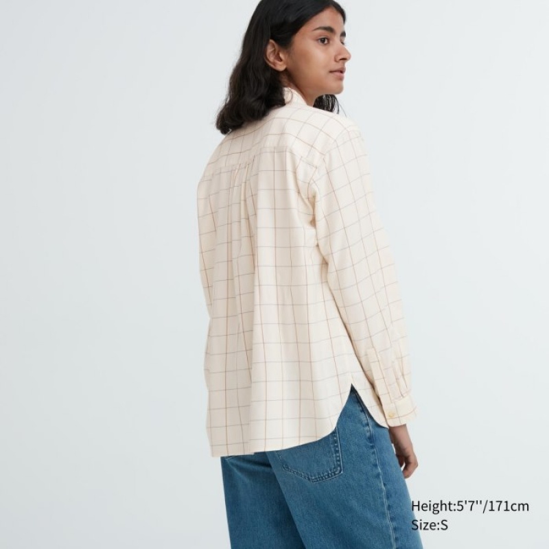 White Uniqlo Soft Brushed Checked Long-Sleeve Women Shirts | 9207037