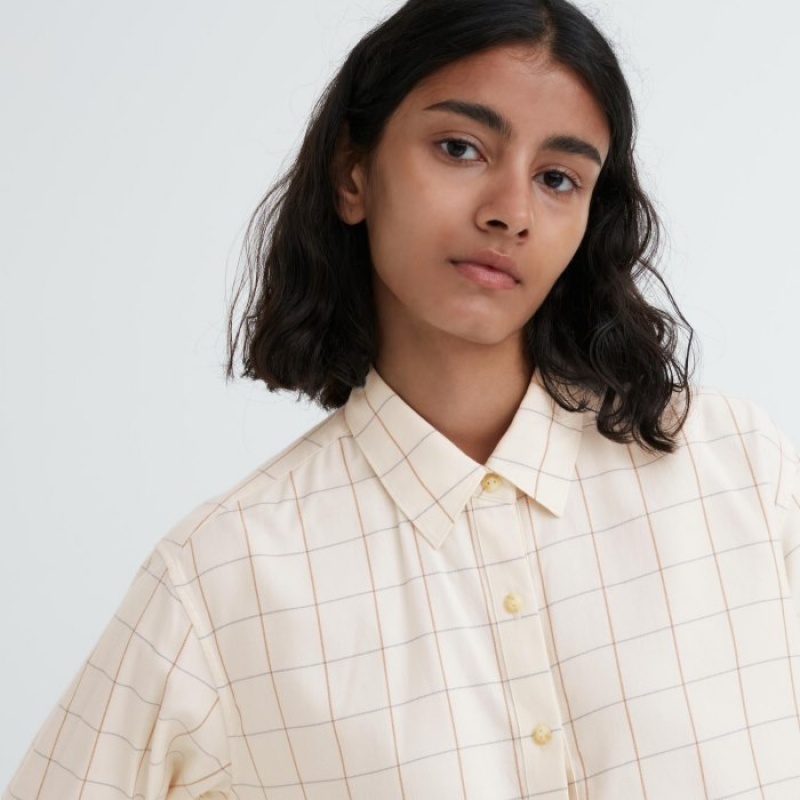 White Uniqlo Soft Brushed Checked Long-Sleeve Women Shirts | 9207037