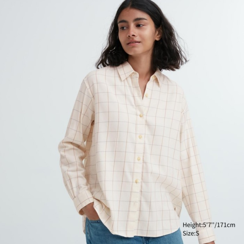 White Uniqlo Soft Brushed Checked Long-Sleeve Women Shirts | 9207037