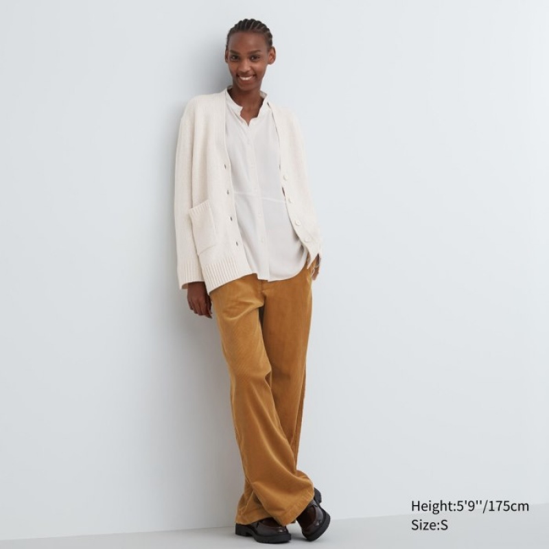 White Uniqlo Soft Knit V-Neck Flare Long-Sleeve Women Cardigan | 3043954