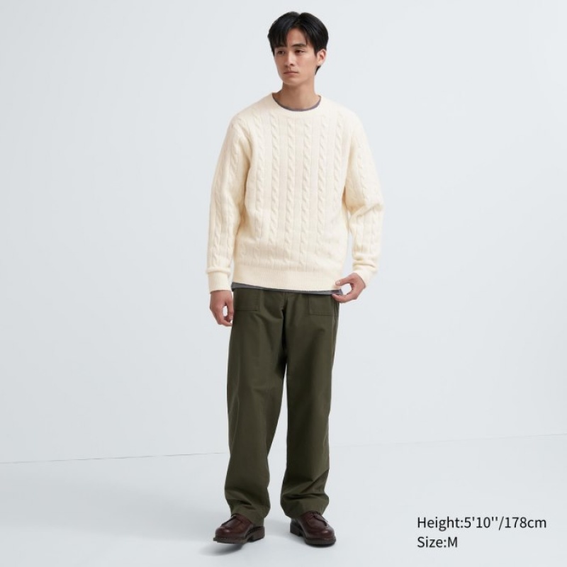 White Uniqlo Souffle Yarn Cable Crew Neck Long-Sleeve Women Sweaters | 111619