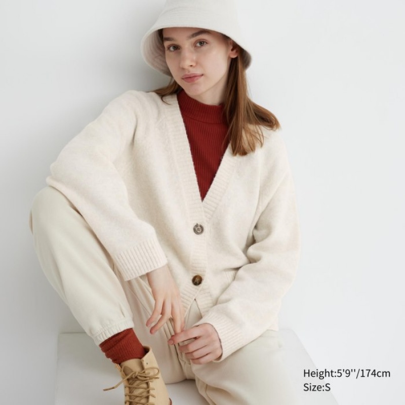 White Uniqlo Souffle Yarn Short Women Cardigan | 1426180