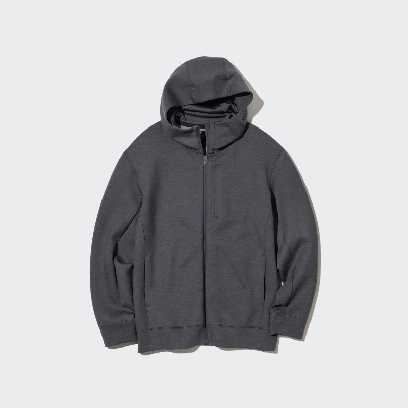 White Uniqlo Stretch Dry Sweat Long-sleeve Full-zip Men Hoodie | 2350602