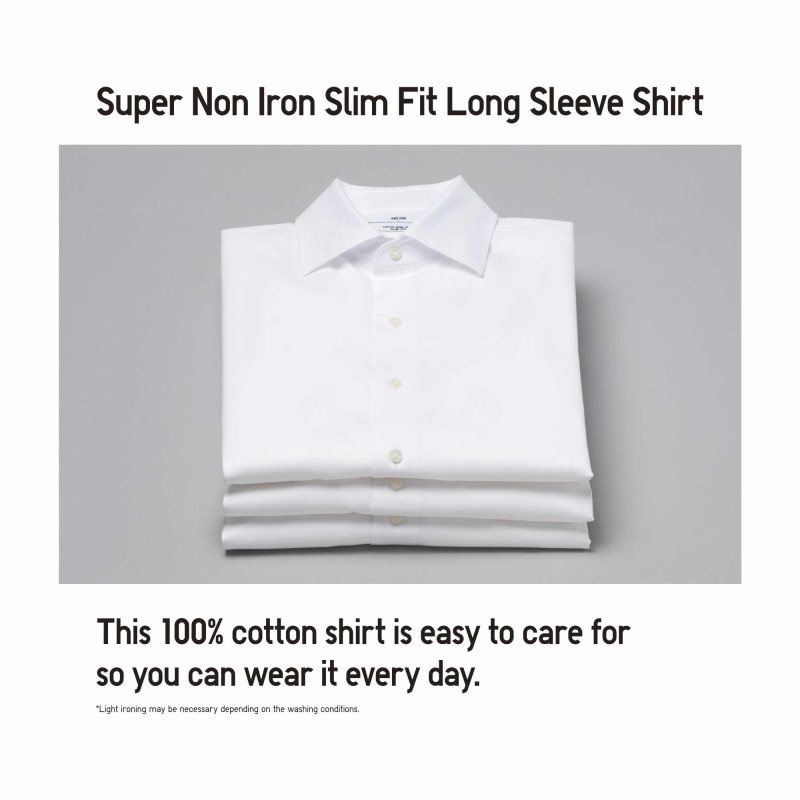 White Uniqlo Super Non-iron Slim-fit Long-sleeve Semi-wide Collar Men Shirts | 4411638