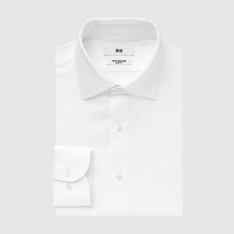 White Uniqlo Super Non-iron Slim-fit Long-sleeve Semi-wide Collar Men Shirts | 4411638