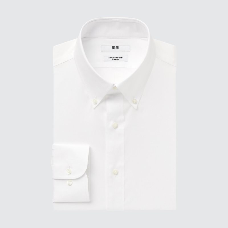 White Uniqlo Super Non-iron Slim-fit Long-sleeve Button Down Collar Men Shirts | 5621906