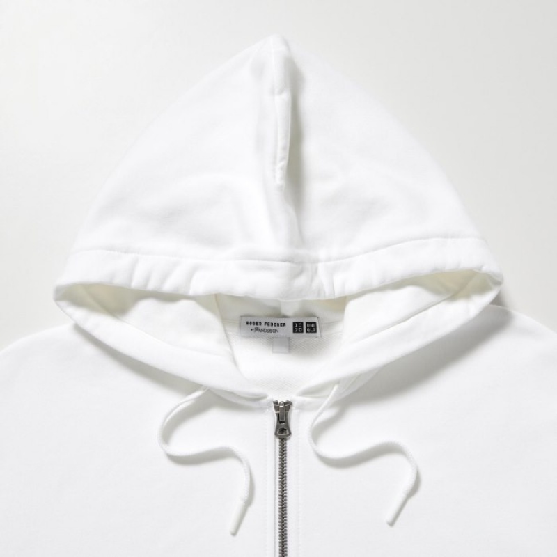 White Uniqlo Sweat Full-zip Women Hoodie | 6120004
