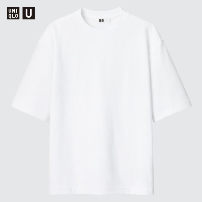 White Uniqlo U AIRism Cotton Oversized Crew Neck Half-Sleeve Women T Shirts | 4727801