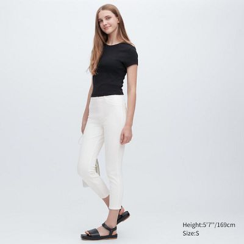 White Uniqlo Ultra Stretch High-Rise Cropped Women Leggings | 8055800
