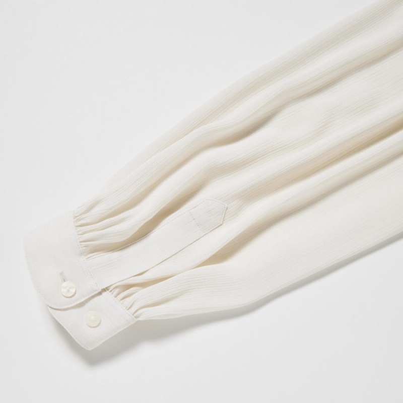 White Uniqlo Volume Long-Sleeve Women Blouse | 2266428