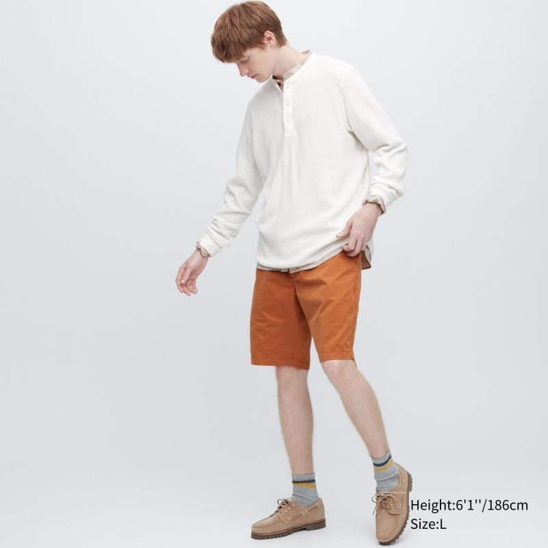 White Uniqlo Waffle Long-sleeve Henley Men T Shirts | 7037596