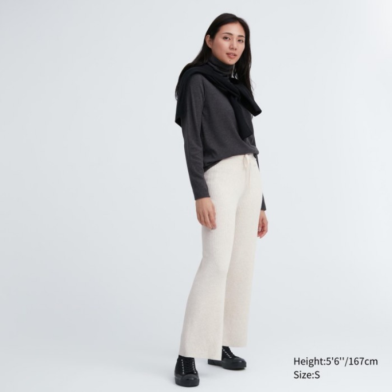 White Uniqlo Washable Knit Ribbed Lounge Women Pants | 5175160