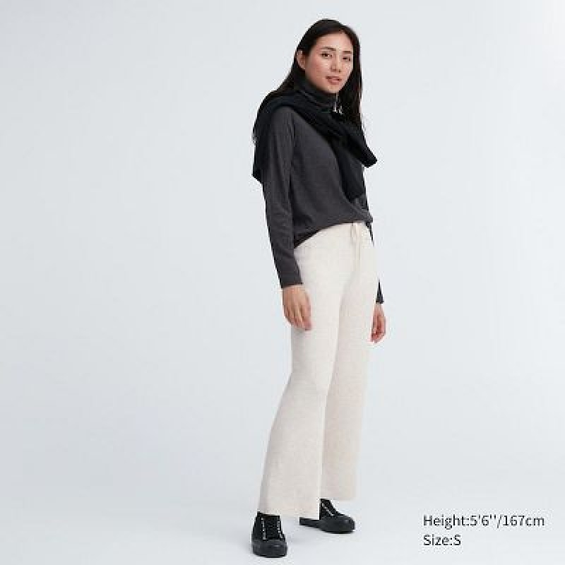 White Uniqlo Washable Knit Ribbed Women Pants | 2528596