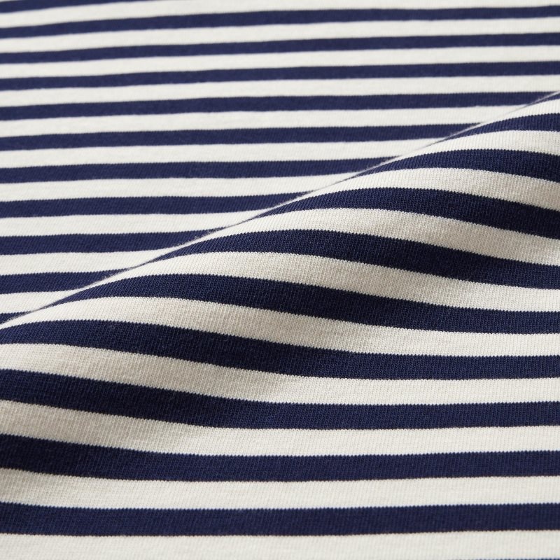 White Uniqlo Washed Cotton Oversized Crew Neck Long-sleeve Striped Men T Shirts | 9992192