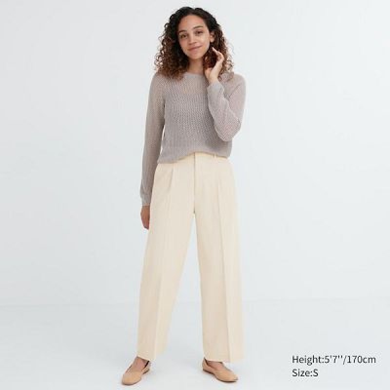 White Uniqlo Wide-Fit Pleated Women Pants | 3704672