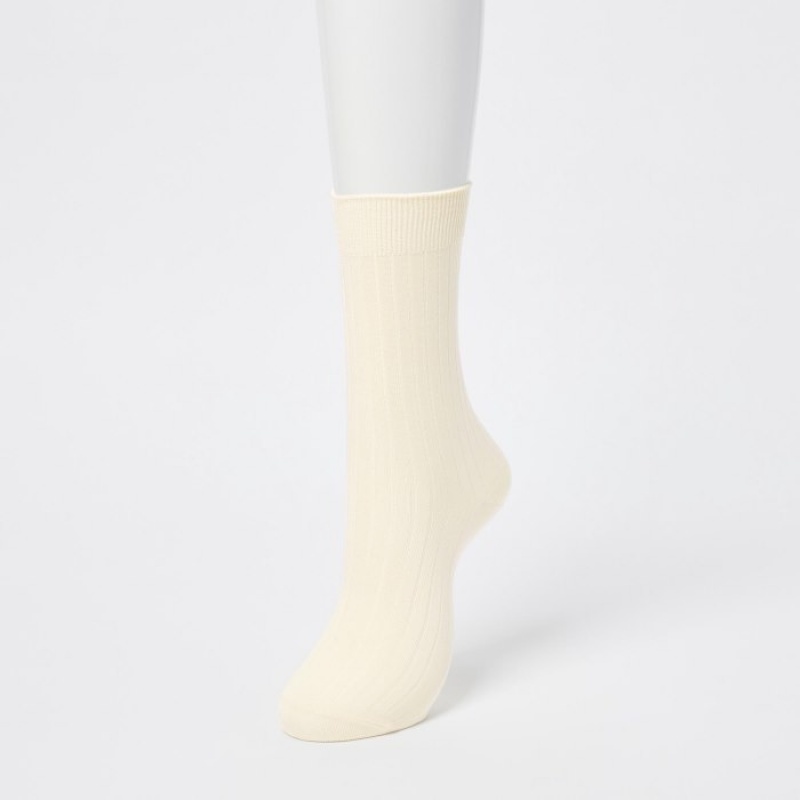 White Uniqlo Wide Ribbed (3 Pairs) Women Socks | 1731781