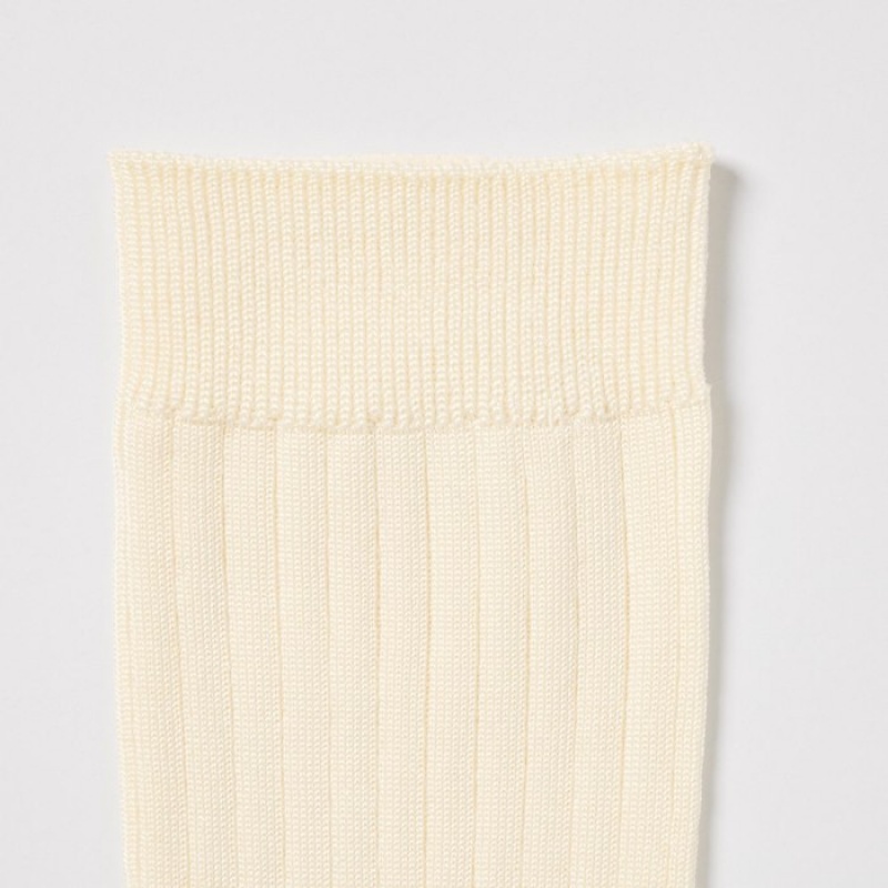 White Uniqlo Wide Ribbed (3 Pairs) Women Socks | 1731781
