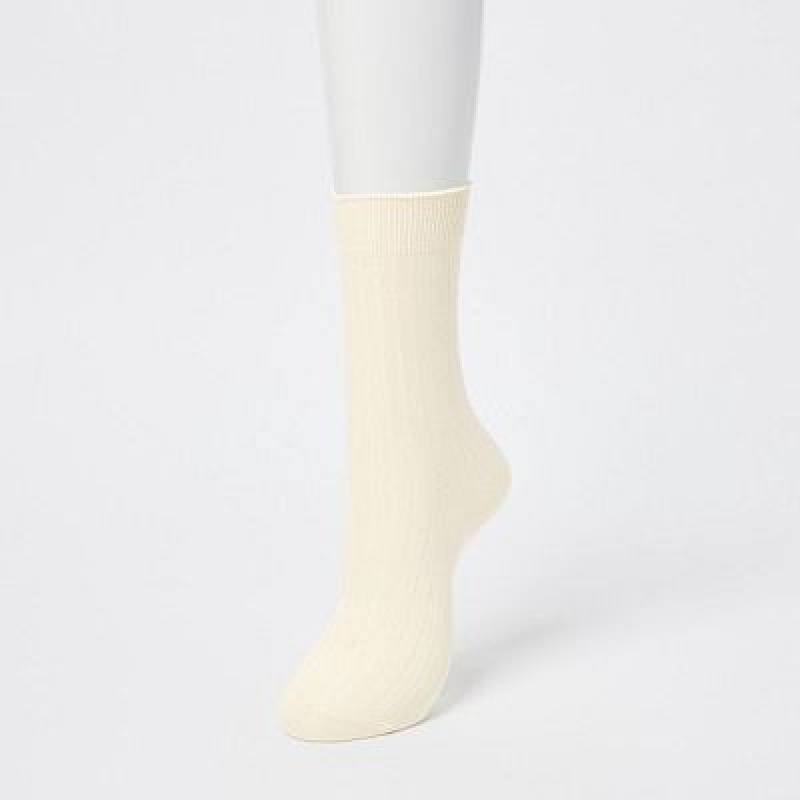 White Uniqlo Wide Ribbed (3 Pairs) Women Socks | 2335951