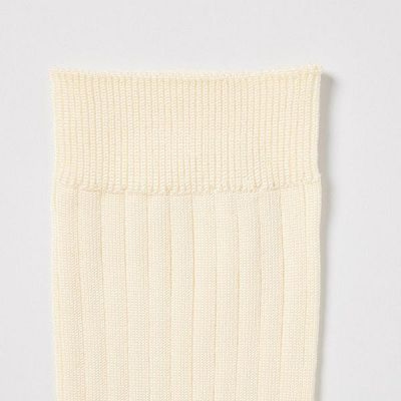 White Uniqlo Wide Ribbed (3 Pairs) Women Socks | 2335951