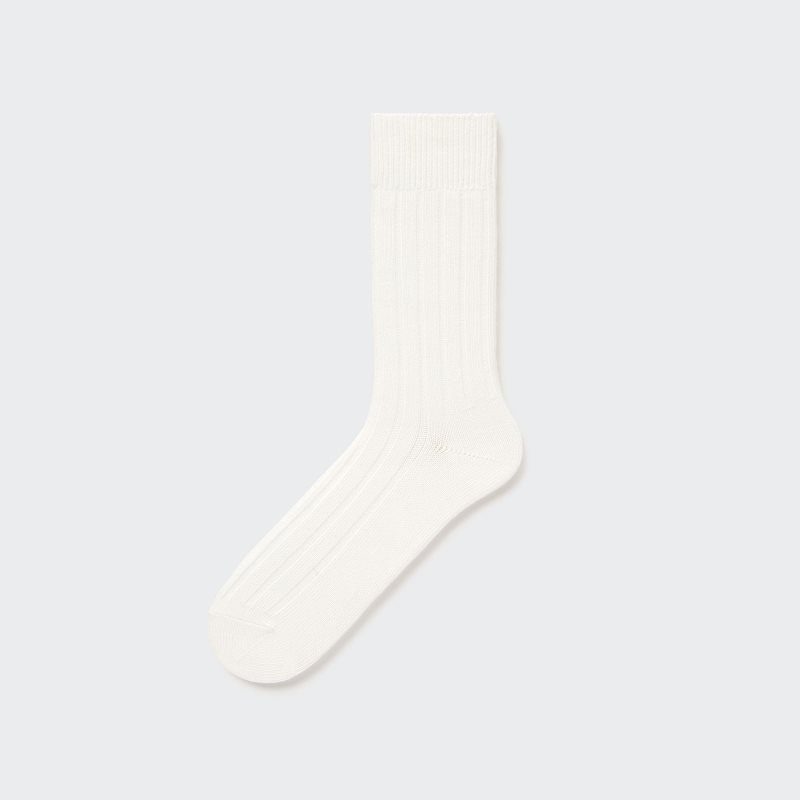 White Uniqlo Wide-ribbed Men Socks | 1594653