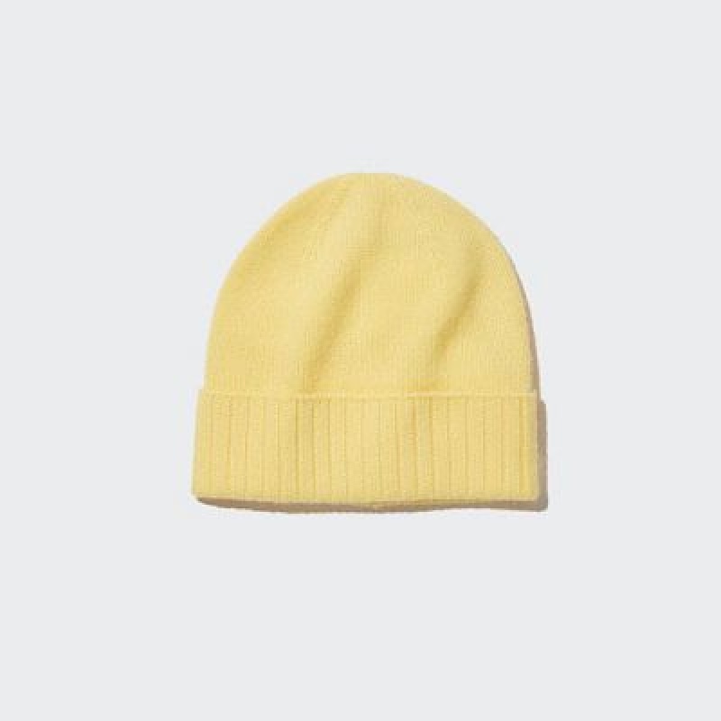 Yellow Uniqlo Cashmere Knitted Women Beanie | 9556536