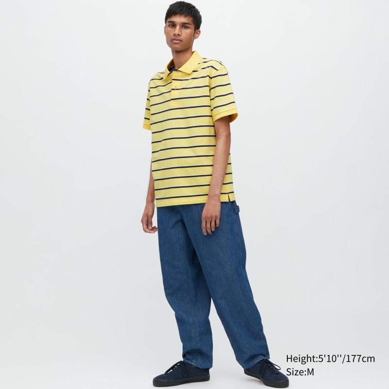 Yellow Uniqlo Dry Pique Striped Short-sleeve Men Polo Shirts | 7086676