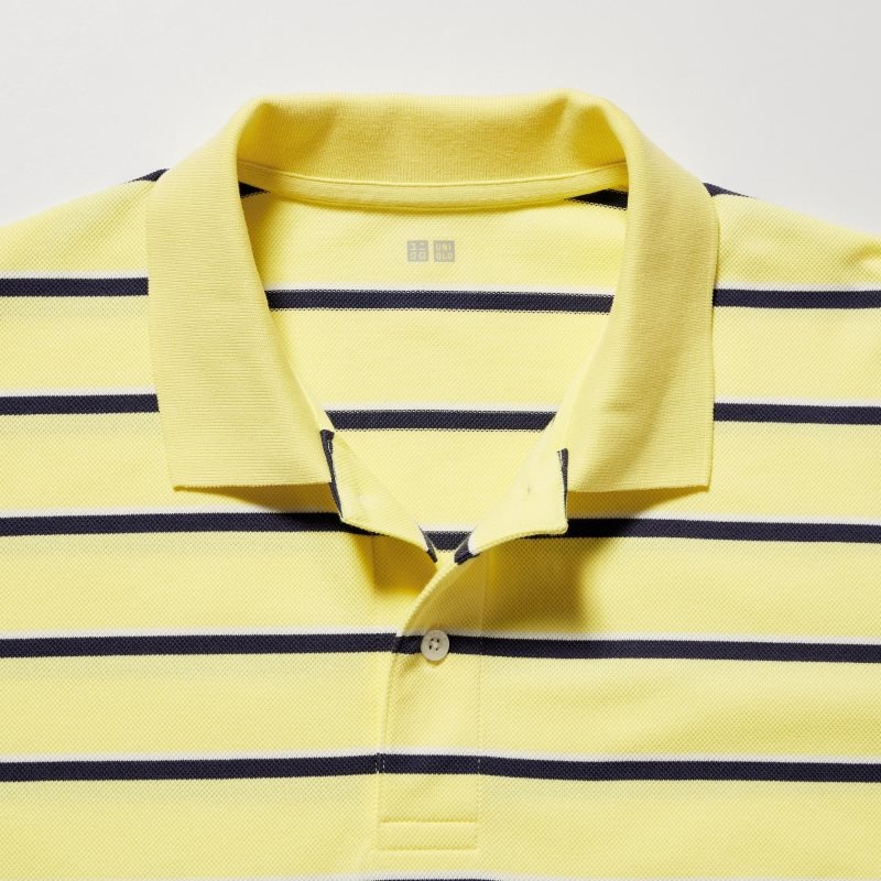 Yellow Uniqlo Dry Pique Striped Short-sleeve Men Polo Shirts | 7086676
