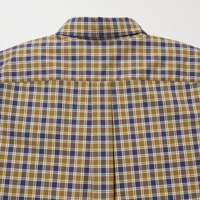 Yellow Uniqlo Extra Fine Cotton Broadcloth Checked Long-sleeve Men Shirts | 8133829
