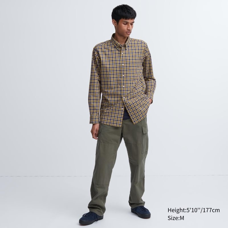 Yellow Uniqlo Extra Fine Cotton Broadcloth Checked Long-sleeve Men Shirts | 8133829