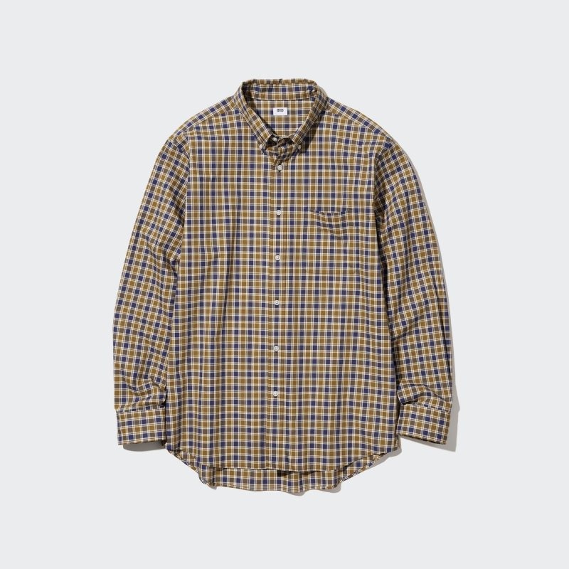 Yellow Uniqlo Extra Fine Cotton Broadcloth Checked Long-sleeve Men Shirts | 8133829