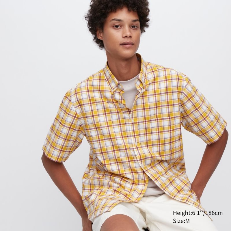 Yellow Uniqlo Extra Fine Cotton Short-sleeve Men Shirts | 3288196