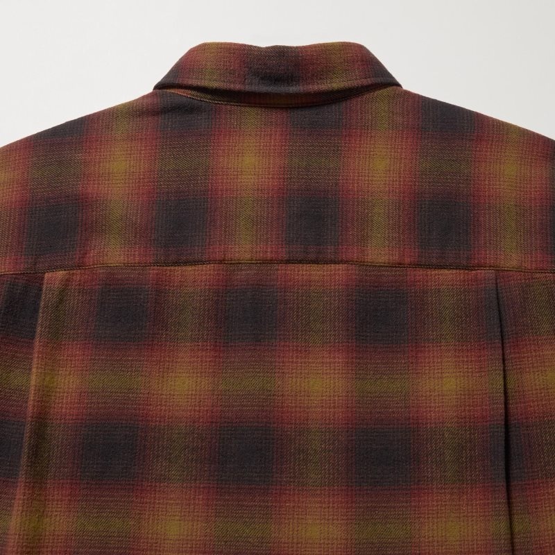 Yellow Uniqlo Flannel Checked Long-sleeve Men Shirts | 3168046