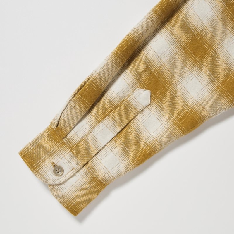Yellow Uniqlo Flannel Checked Long-sleeve Men Shirts | 3521703