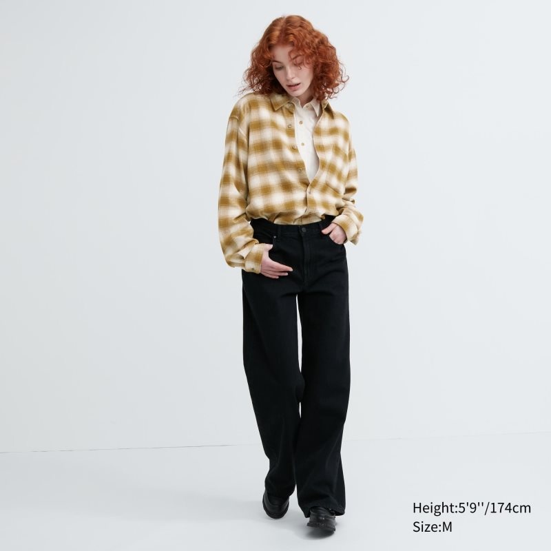 Yellow Uniqlo Flannel Checked Long-sleeve Men Shirts | 3521703