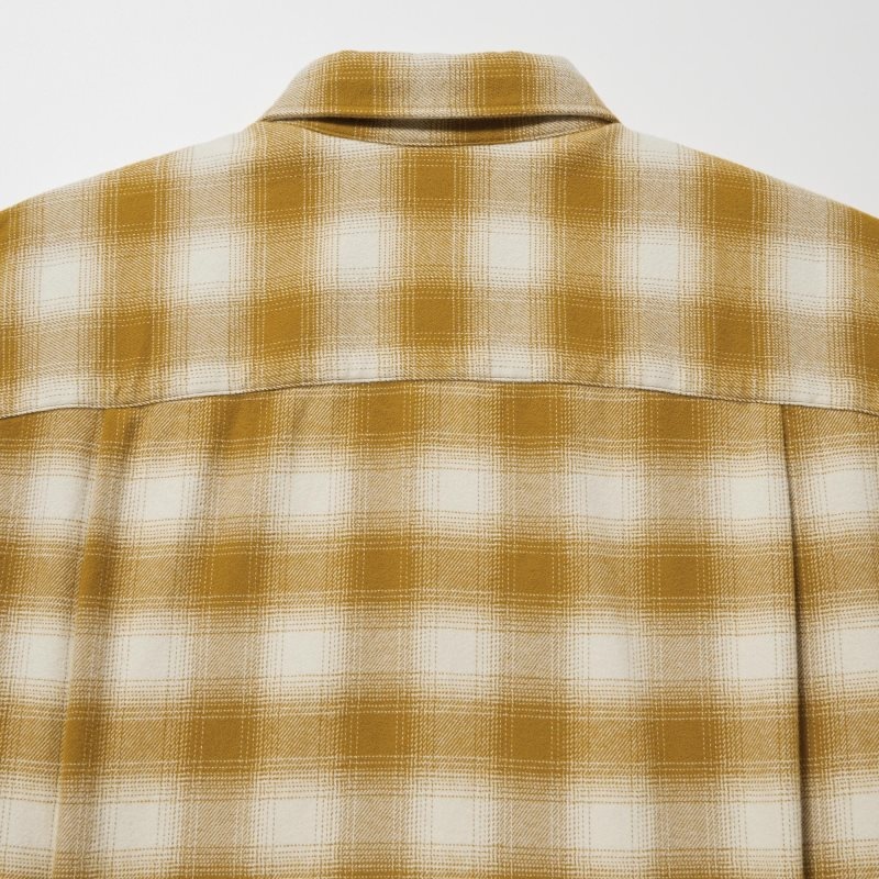 Yellow Uniqlo Flannel Checked Long-sleeve Men Shirts | 3521703