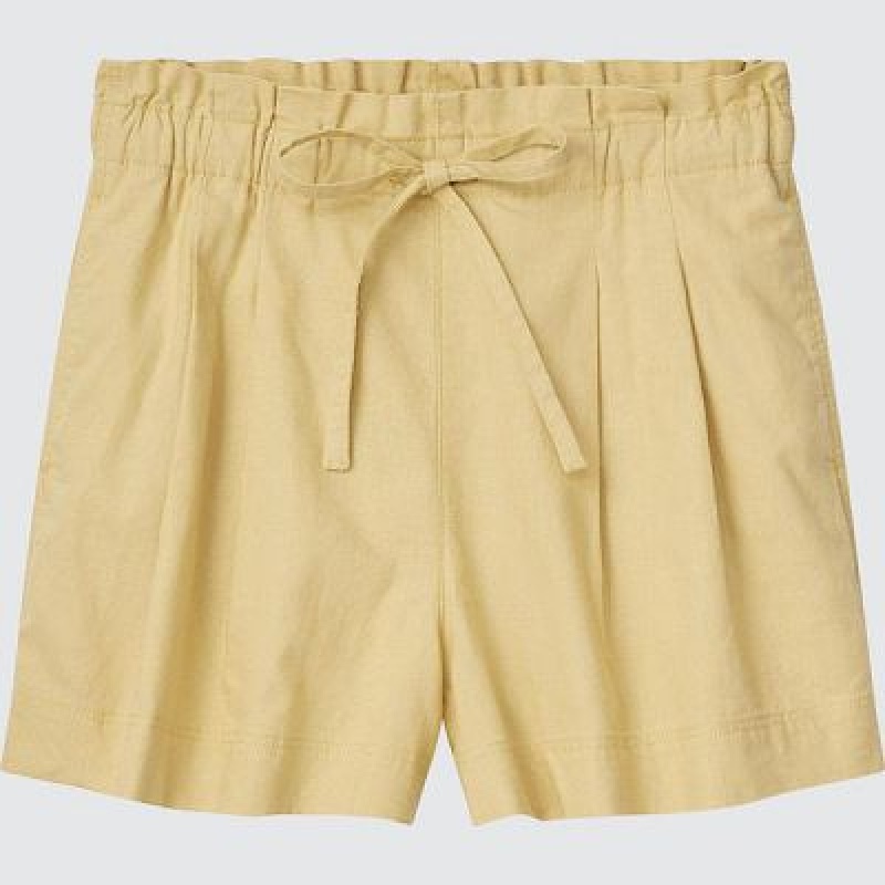 Yellow Uniqlo Linen-Cotton Women Shorts | 7960408