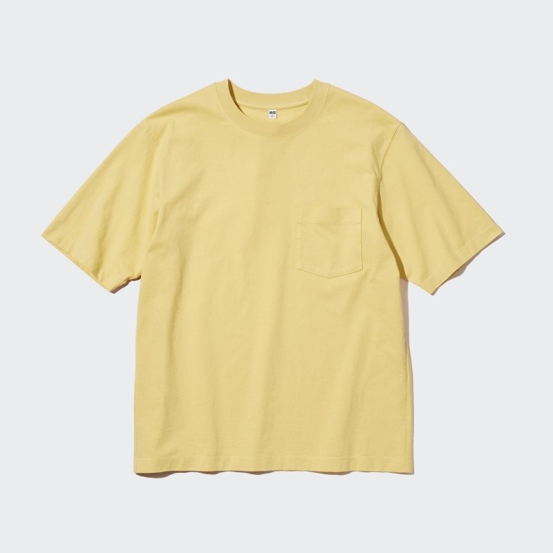 Yellow Uniqlo Oversized Pocket Crew Neck Half-sleeve Men T Shirts | 7165686