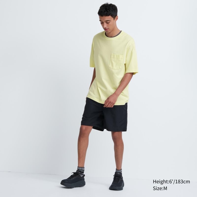 Yellow Uniqlo Oversized Pocket Crew Neck Half-sleeve Men T Shirts | 8176046