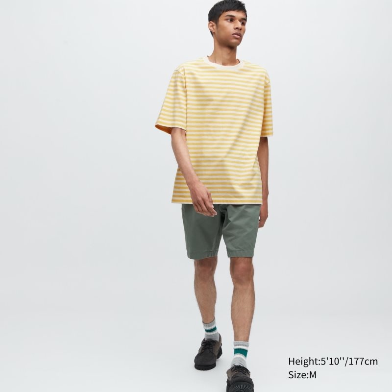 Yellow Uniqlo Oversized Striped Half-sleeve Men T Shirts | 8319381