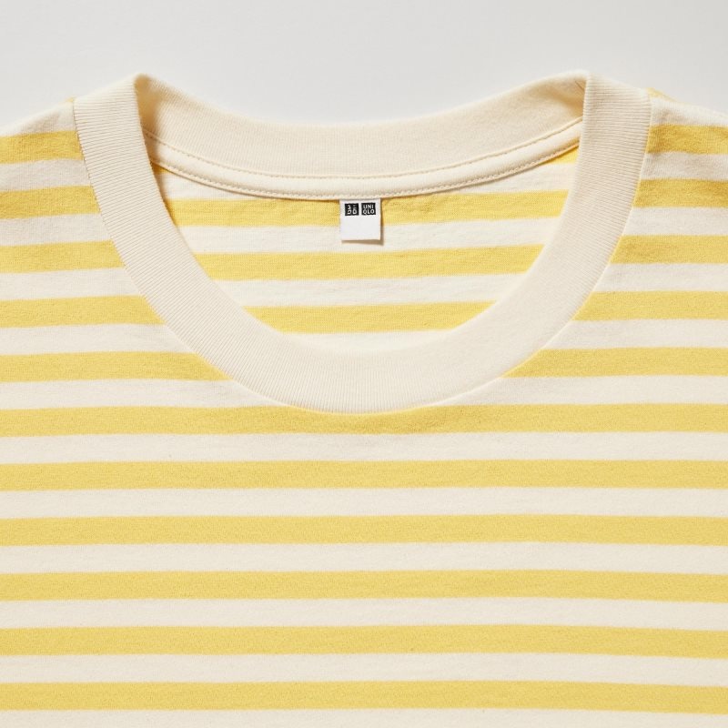 Yellow Uniqlo Oversized Striped Half-sleeve Men T Shirts | 8319381