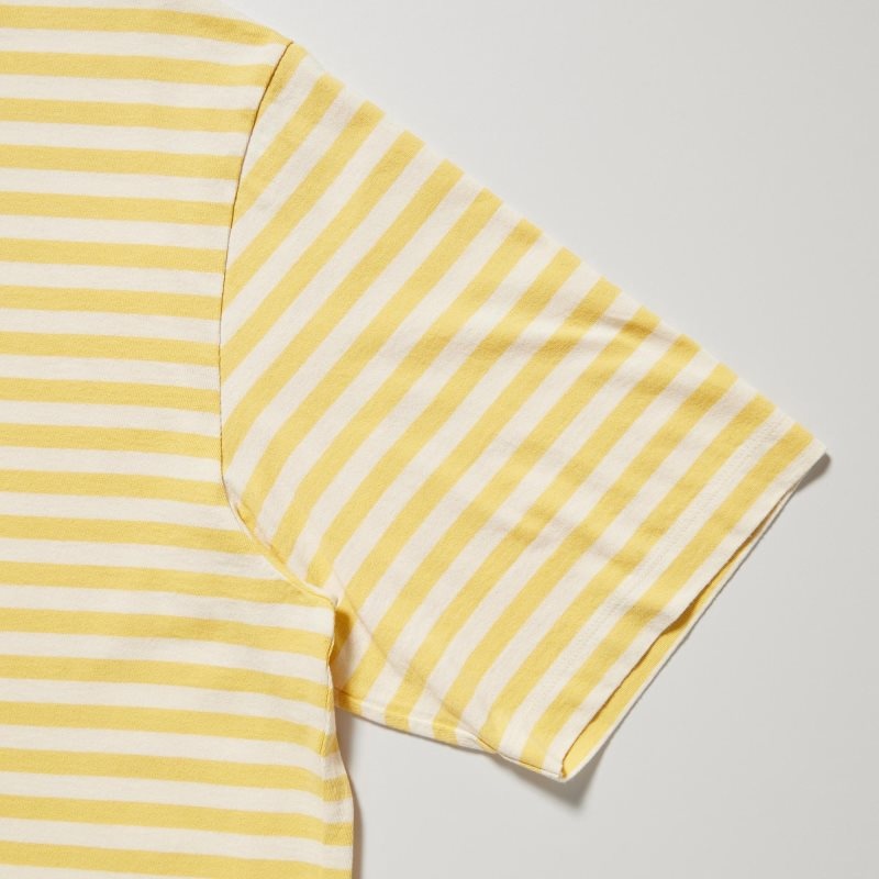 Yellow Uniqlo Oversized Striped Half-sleeve Men T Shirts | 8319381